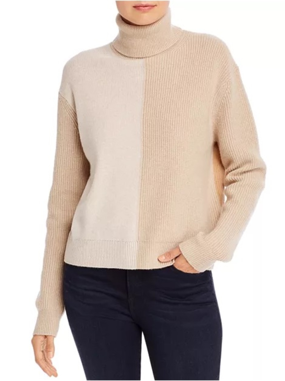 Theory Color-Blocked Cashmere Turtleneck Sz P